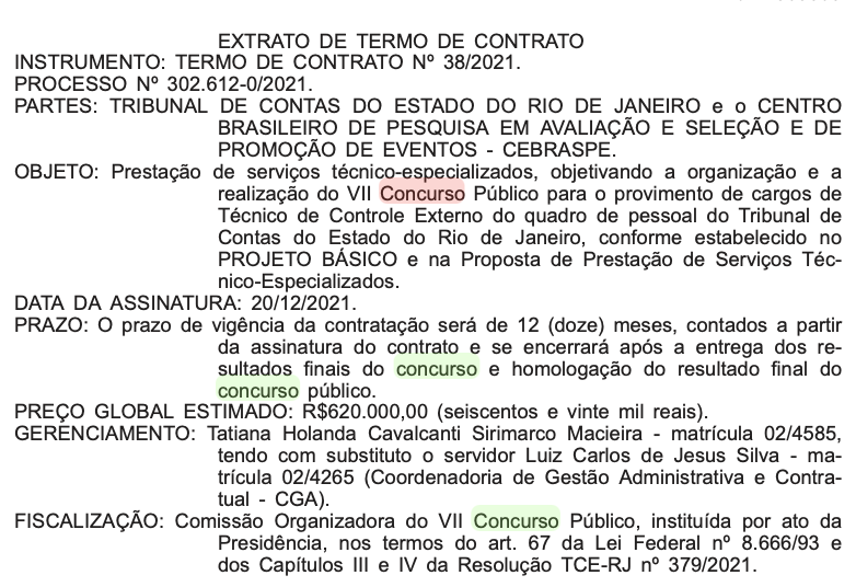 Concurso TCE RJ Extrato De Contrato Publicado Edital Iminente