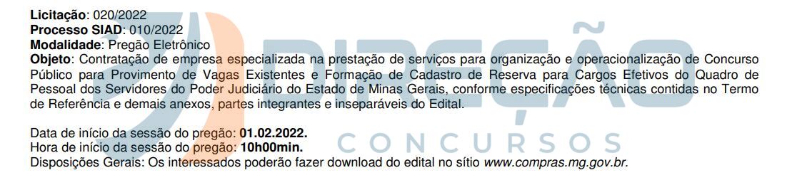 Concurso TJMG órgão inicia escolha de banca edital entre março e abril