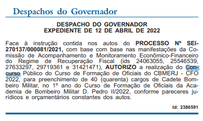 Concurso CBMERJ edital para 40 vagas de Oficial autorizado Direção