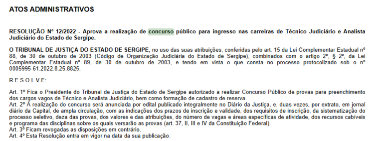 Concurso TJ SE edital autorizado para 2022 Direção Concursos