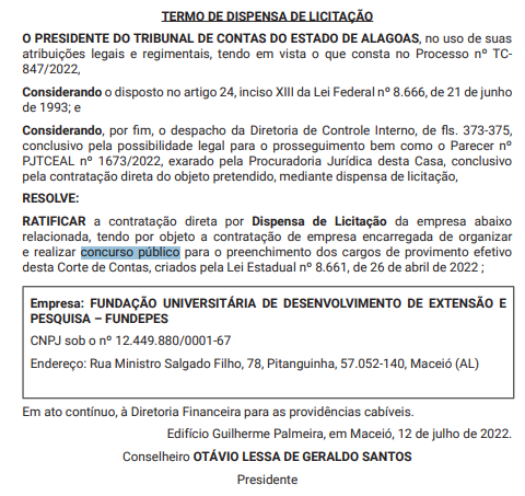 Concurso TCE AL banca definida para novo edital Direção Concursos