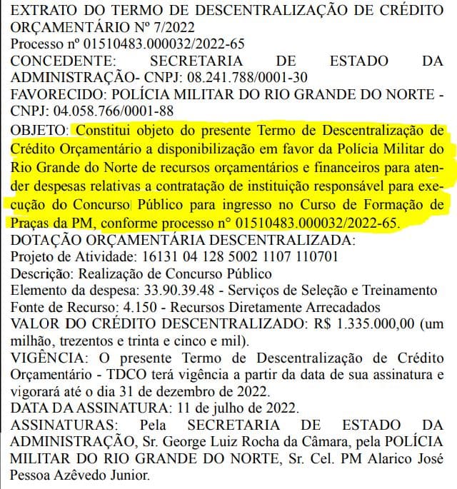 Concurso PM RN crédito liberado para contratação de banca confira