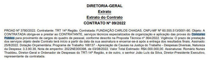 Concurso Trt Extrato De Contrato Publicado Edital Iminente