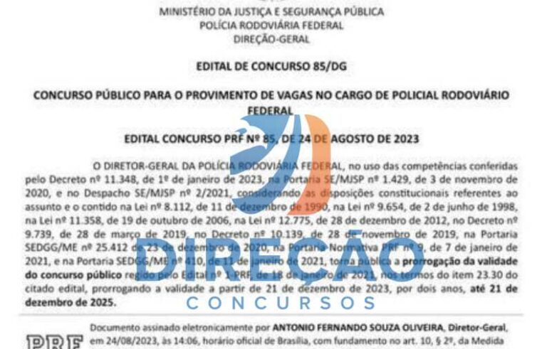 Concurso PRF prazo de validade prorrogado até dezembro de 2025