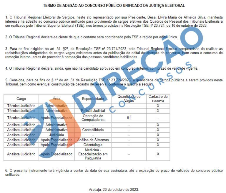 Concurso TSE Unificado TRE SE adere ao edital único veja vagas