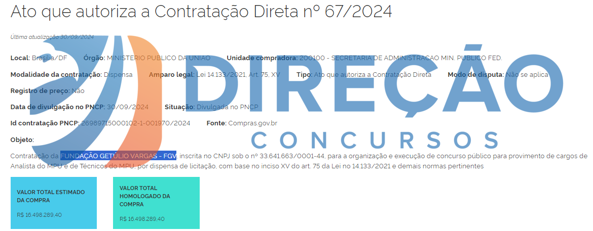 Concurso MPU FGV é a banca provas ainda em 2024 Direção Concursos