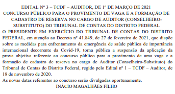Concurso TCDF suspenso