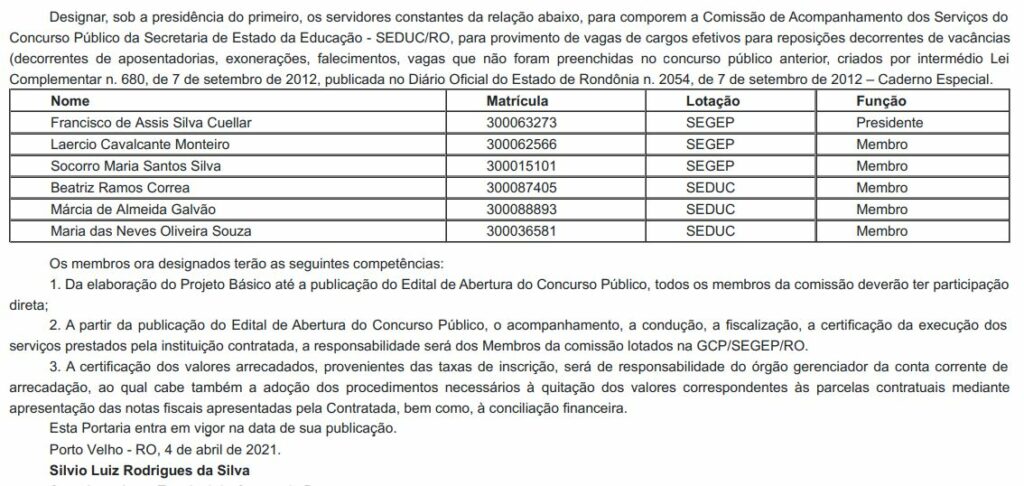 comissão seduc ro