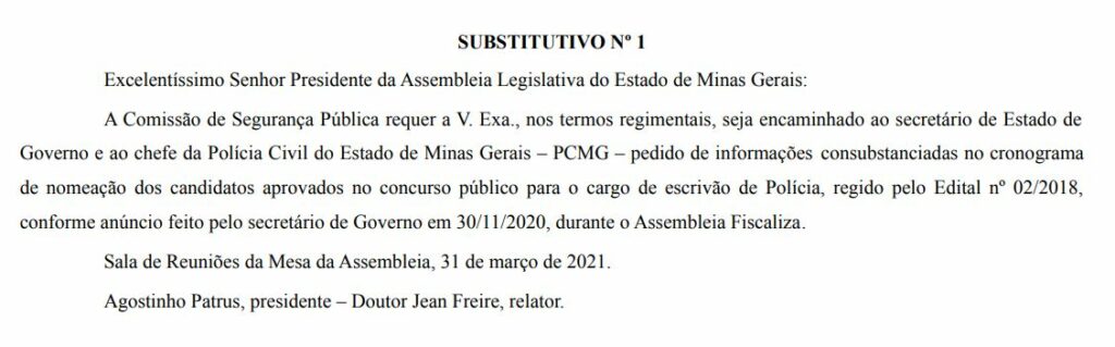 requerimento concurso pc mg