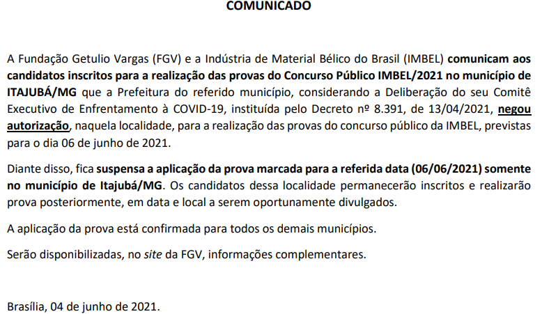 concurso imbel comunicado