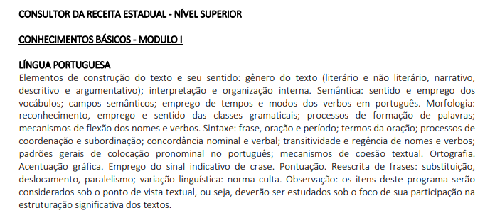 concurso sefaz es conteudo programatico