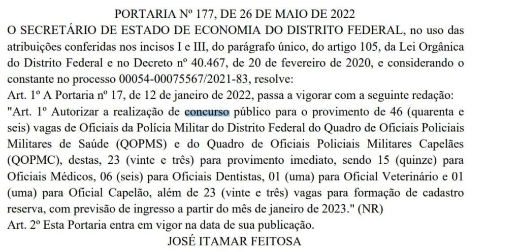 Portaria publicada no Diário Oficial