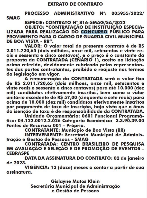 Contrato banca concurso Guarda Boa Vista