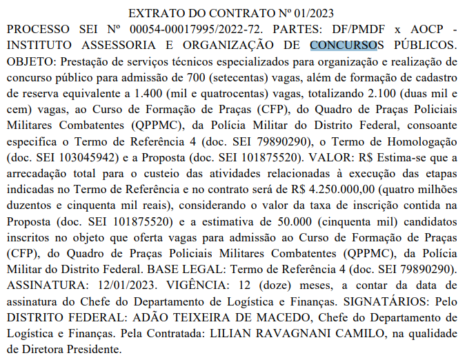 Extrato contrato banca concurso PMDF