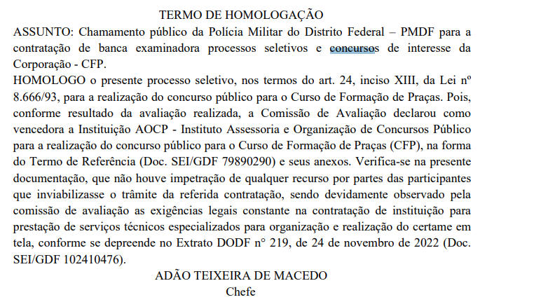 Banca concurso PMDF