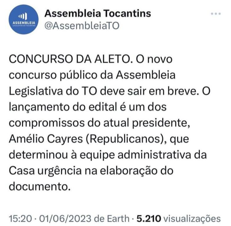 Assembleia legislativa de Tocantins novo concurso em breve 