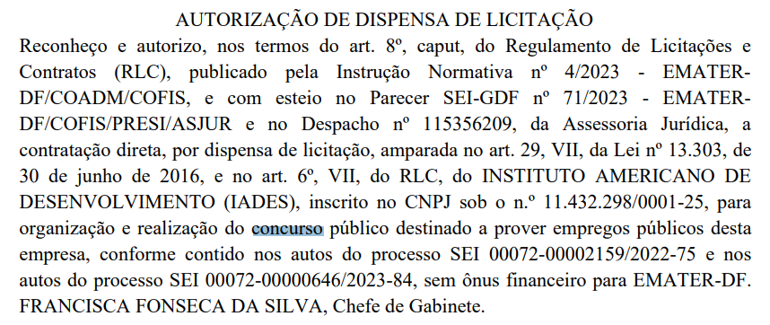 Banca definida concurso Emater DF