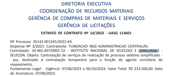 Extrato de contato banca concurso IBGE Agente Censitário de Mapeamento.