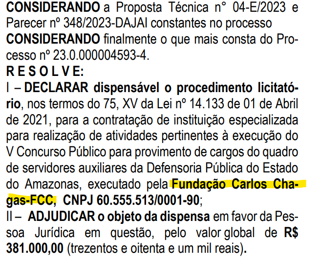 Dispensa banca concurso DPE AM