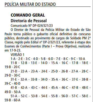 Concurso PM SP Soldado: Gabarito Definitivo Publicado; Confira ...