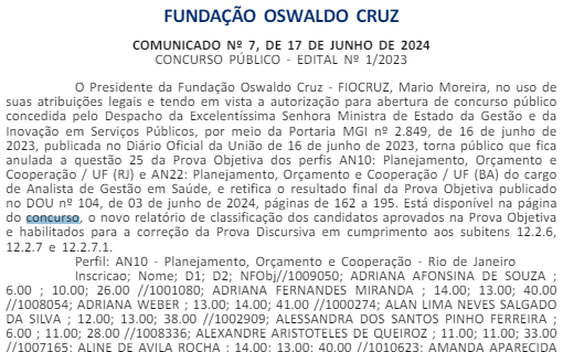 concurso Fiocruz, retificação prova objetiva