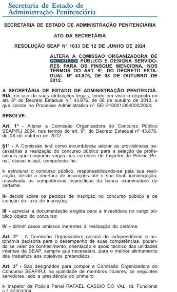 reformulação comissão concurso Polícia Penal RJ