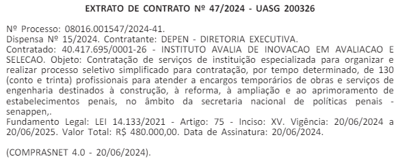 extrato de contrato concurso Depen