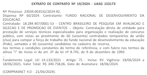 extrato de contrato concurso FNDE