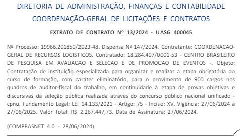 extrato de contrato concurso AFT