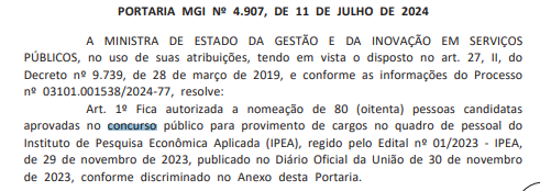 autorização nomeação concurso IPEA