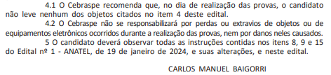 orientações para a realização das provas do concurso Anatel