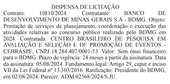 dispensa de licitação concurso BDMG