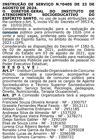 comissão organizadora do novo concurso IASES