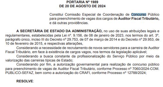 comissão organizadora do concurso Sefaz SE para o cargo de Auditor Fiscal Tributário