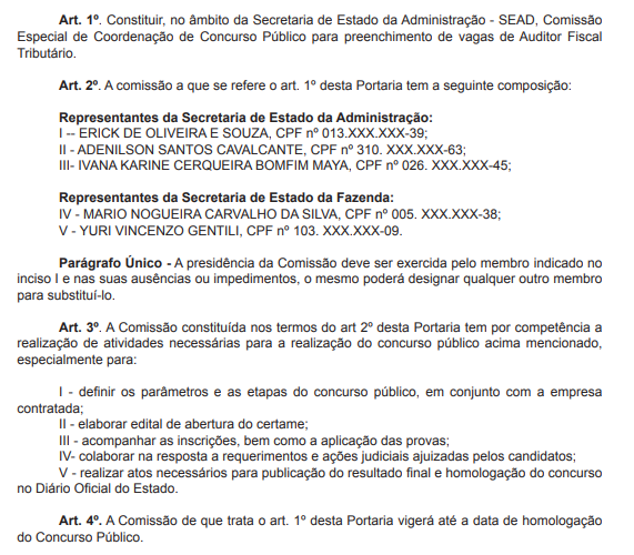 comissão organizadora do concurso Sefaz SE para o cargo de Auditor Fiscal Tributário