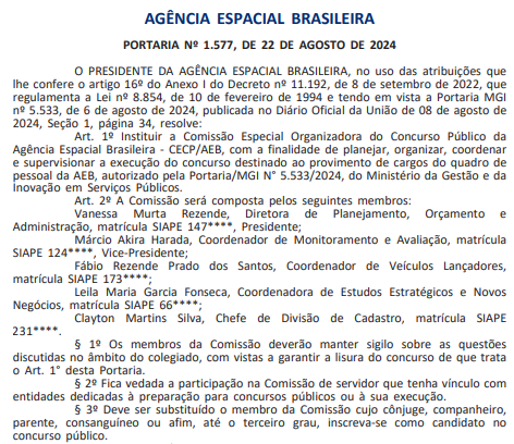 portaria que institui a comissão organizadora do concurso AEB