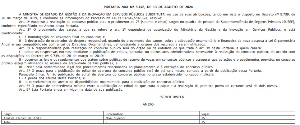 autorização novo concurso SUSEP