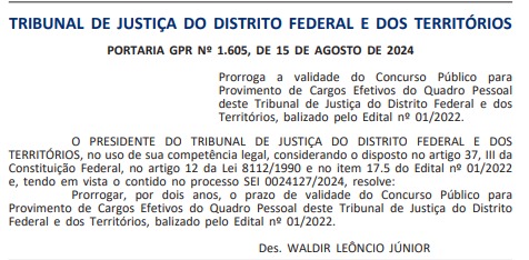 prorrogação de validade do concurso TJDFT