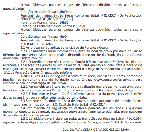 convocação provas objetivas do concurso TRT CE