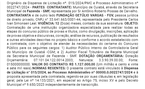 extrato de contrato concurso CGM Cuiabá