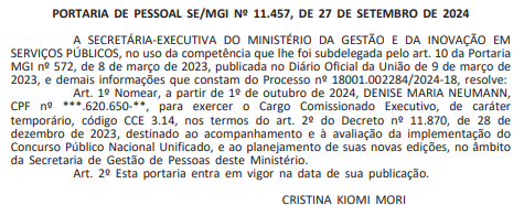 servidora nomeada para avaliar e planejar novas edições do CNU