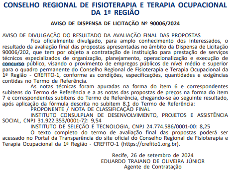 banca definida para organizar o novo edital do concurso Crefito 1