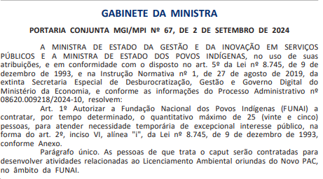 autorização concurso Funai para temporários