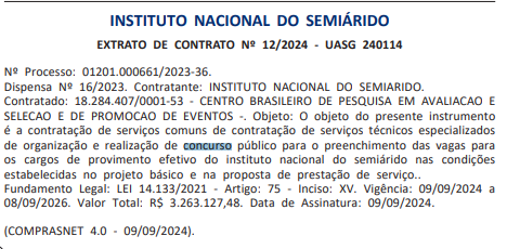 extrato de contrato INSA, concurso MCTI