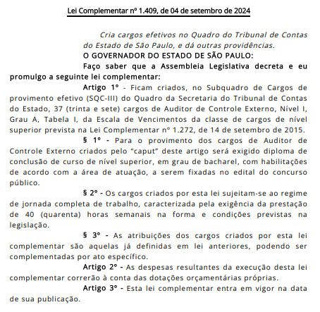 Lei Complementar nº 1.409 é sancionada