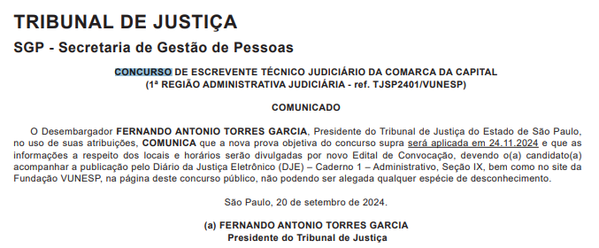 provas remarcadas do concurso TJ SP