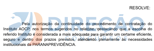 autorização contratação banca concurso ParanaPrevidência