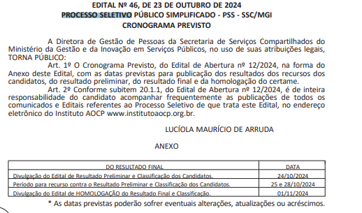 cronograma previsto do concurso MGI temporários