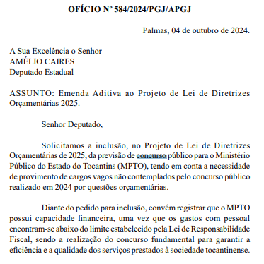 solicitação de novo concurso MP TO 