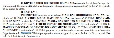 comissão organizadora do concurso Polícia Penal PB